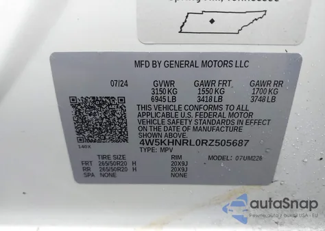 2024 Acura Zdx A-Spec z USA, uszkodzony, nr VIN 4W5KHNRL0RZ505687